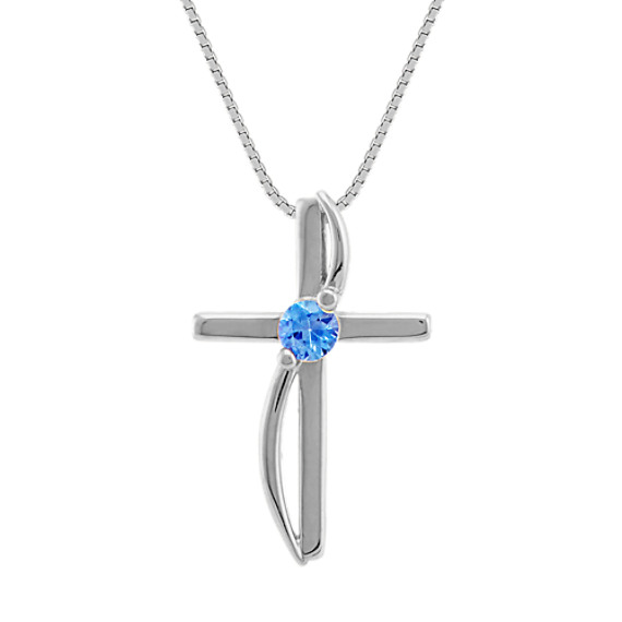 Round Cky Blue Sapphire Cross Pendant - White Sapphire Cross Pendant Round Cky Blue Sapphire Cross Pendant - White Sapphire Cross Pendant