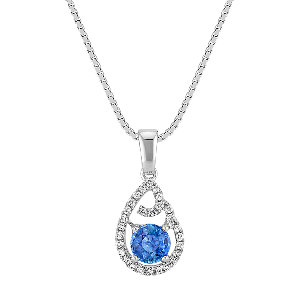 Round Kentucky Blue Sapphire and Diamond Accented Swirl Pendant (18 in)