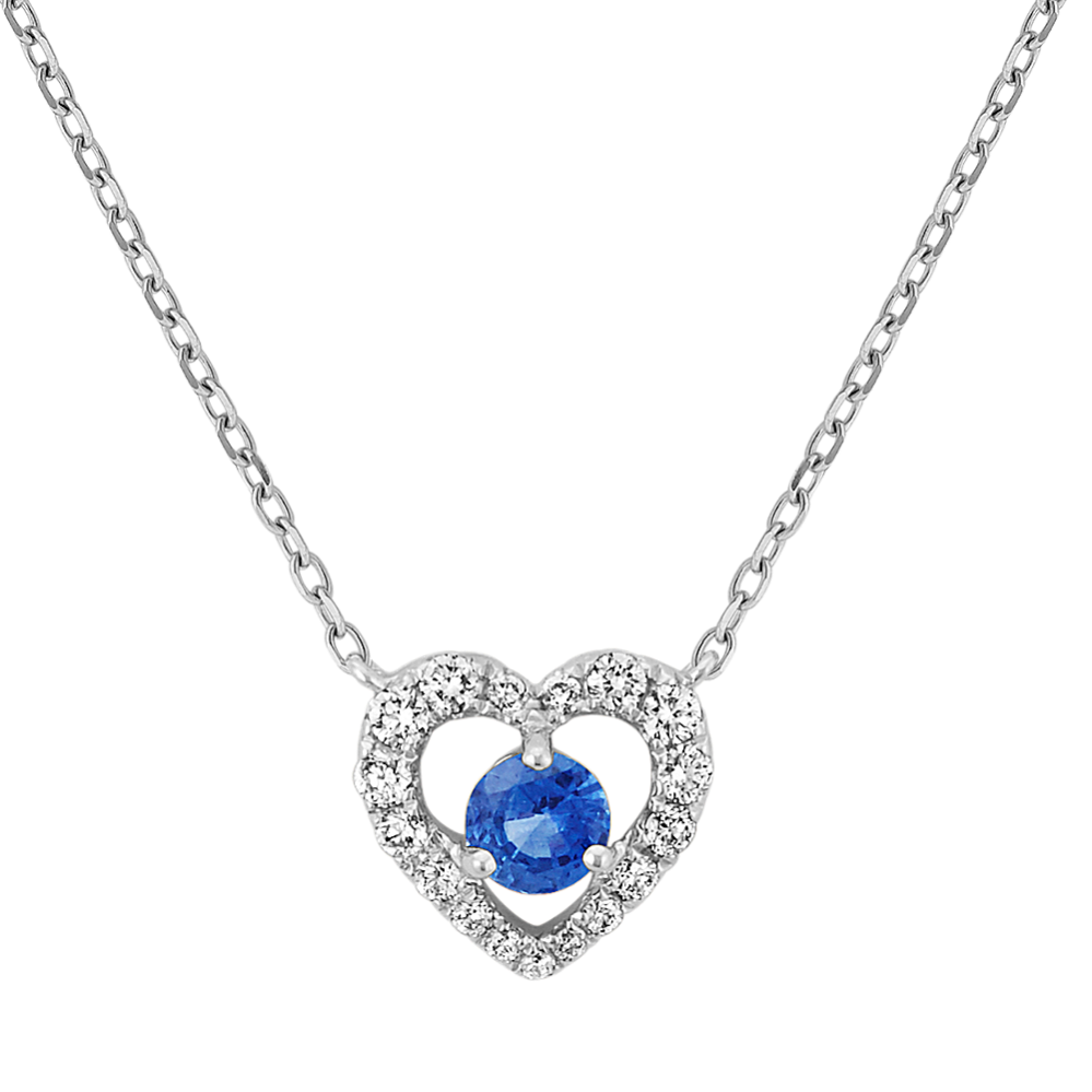 Round Kentucky Blue Sapphire and Diamond Heart Necklace (18'')