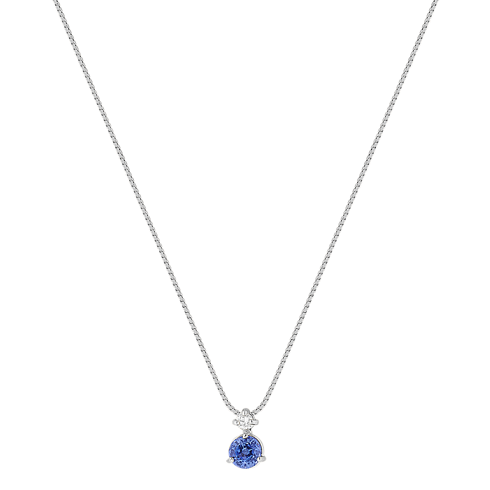 Round Kentucky Blue Sapphire and Diamond Pendant (18 in) | Shane Co.