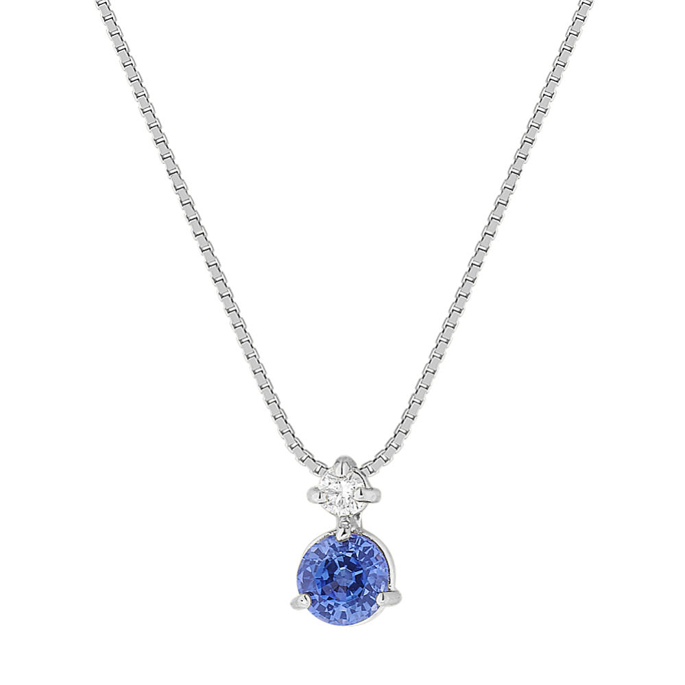 Round Kentucky Blue Sapphire and Diamond Pendant (18 in)