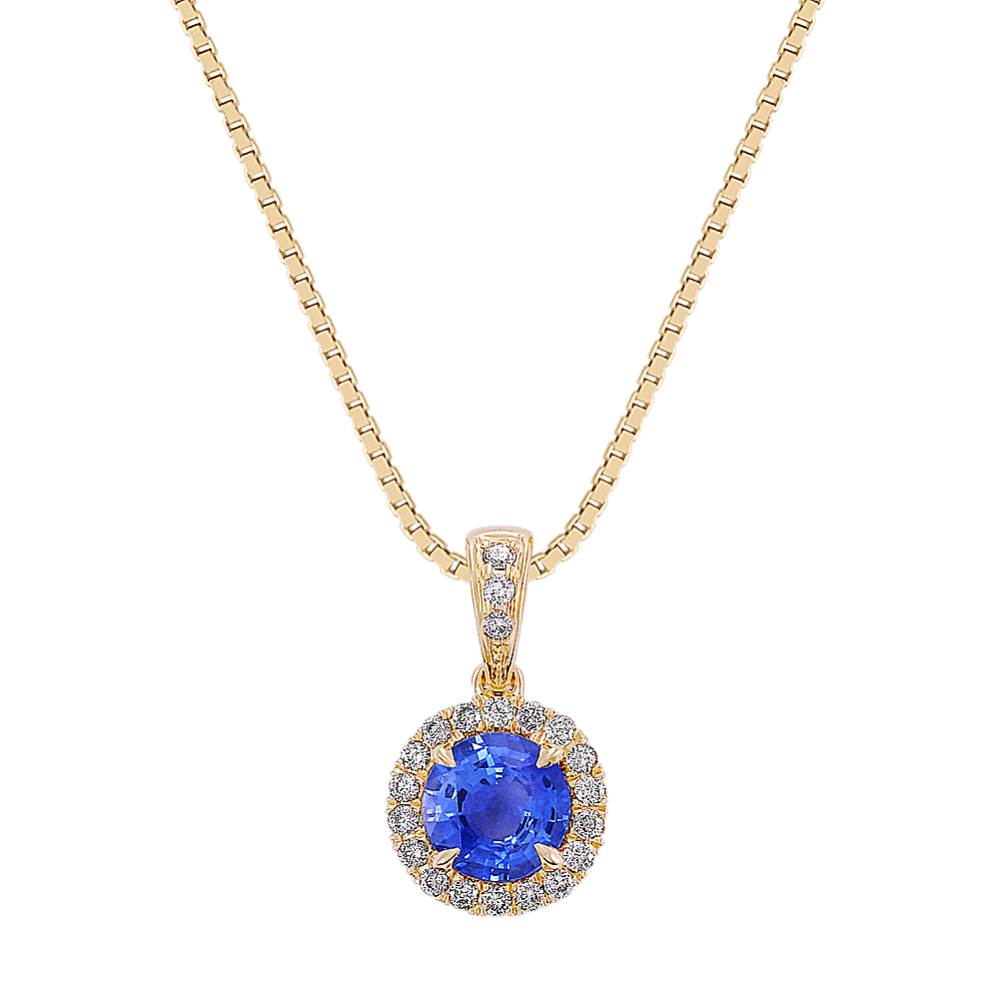 Round Kentucky Blue Sapphire and Diamond Pendant (18 in)