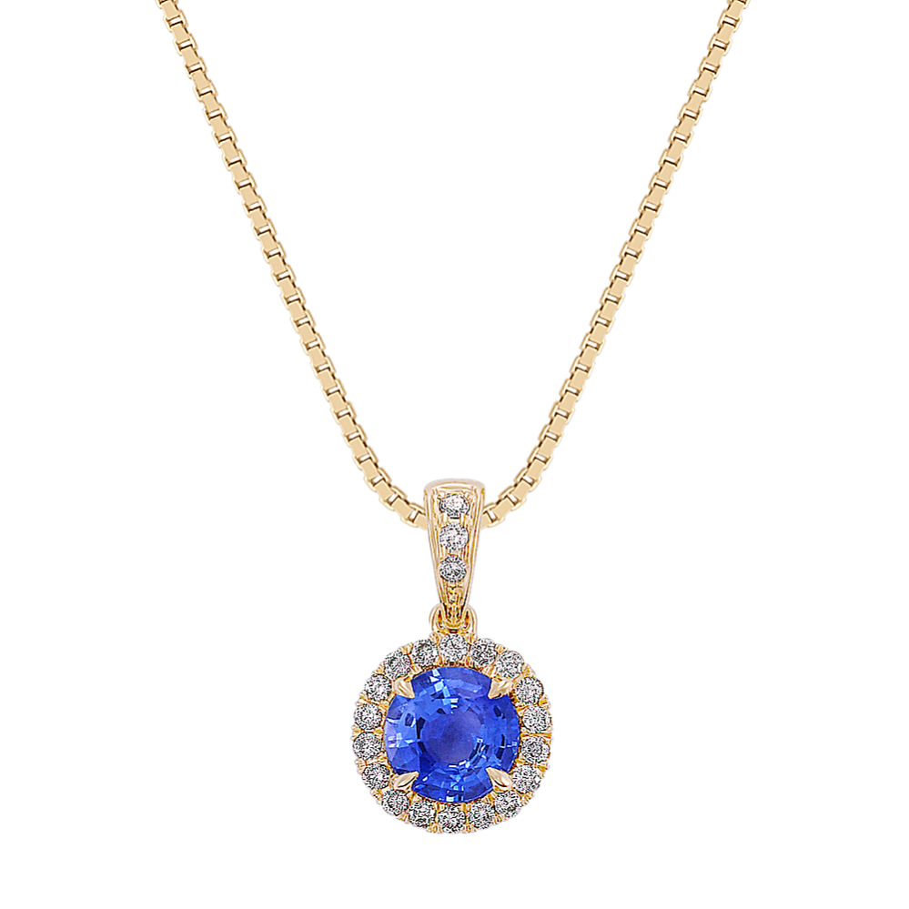 Round Kentucky Blue Sapphire and Diamond Pendant (18'')