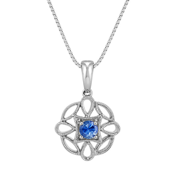 Round Kentucky Blue Sapphire and Sterling Silver Pendant (18 in ...