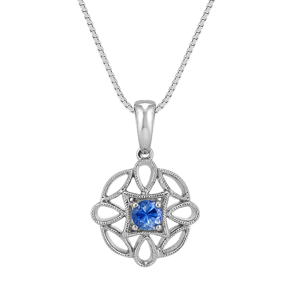 Round Kentucky Blue Sapphire and Sterling Silver Pendant (18 in)
