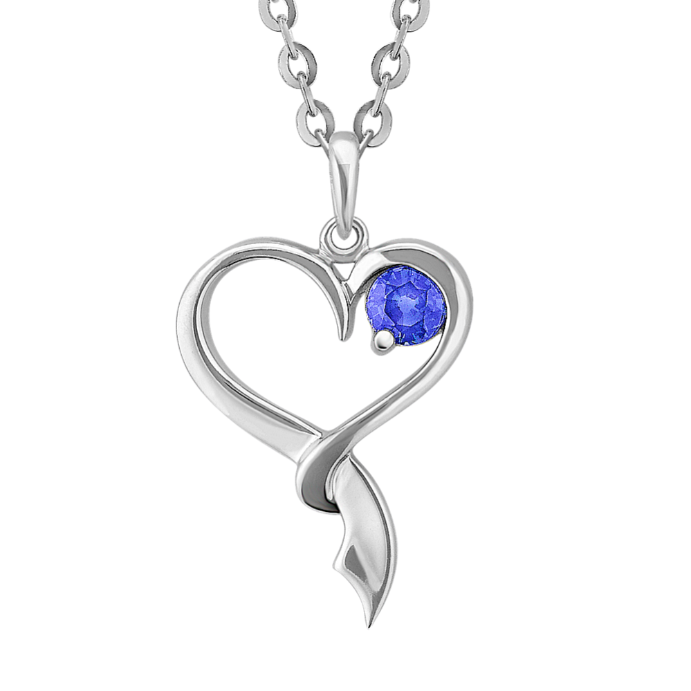 Round Kentucky Blue Sapphire and Sterling Silver Sweetheart Pendant (18 in)