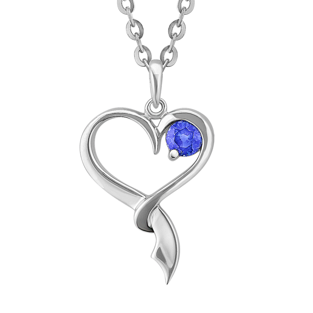 Round Kentucky Blue Sapphire and Sterling Silver Sweetheart Pendant (18'')