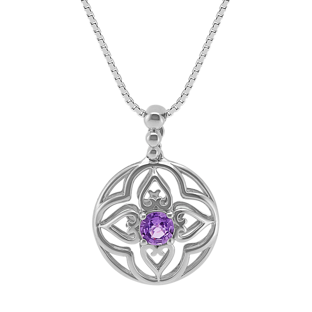 Round Lavender Sapphire Floral Pendant (18 in)