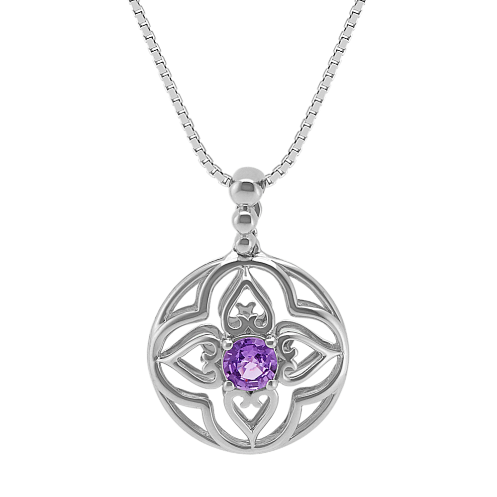 Round Lavender Sapphire Floral Pendant (18'')