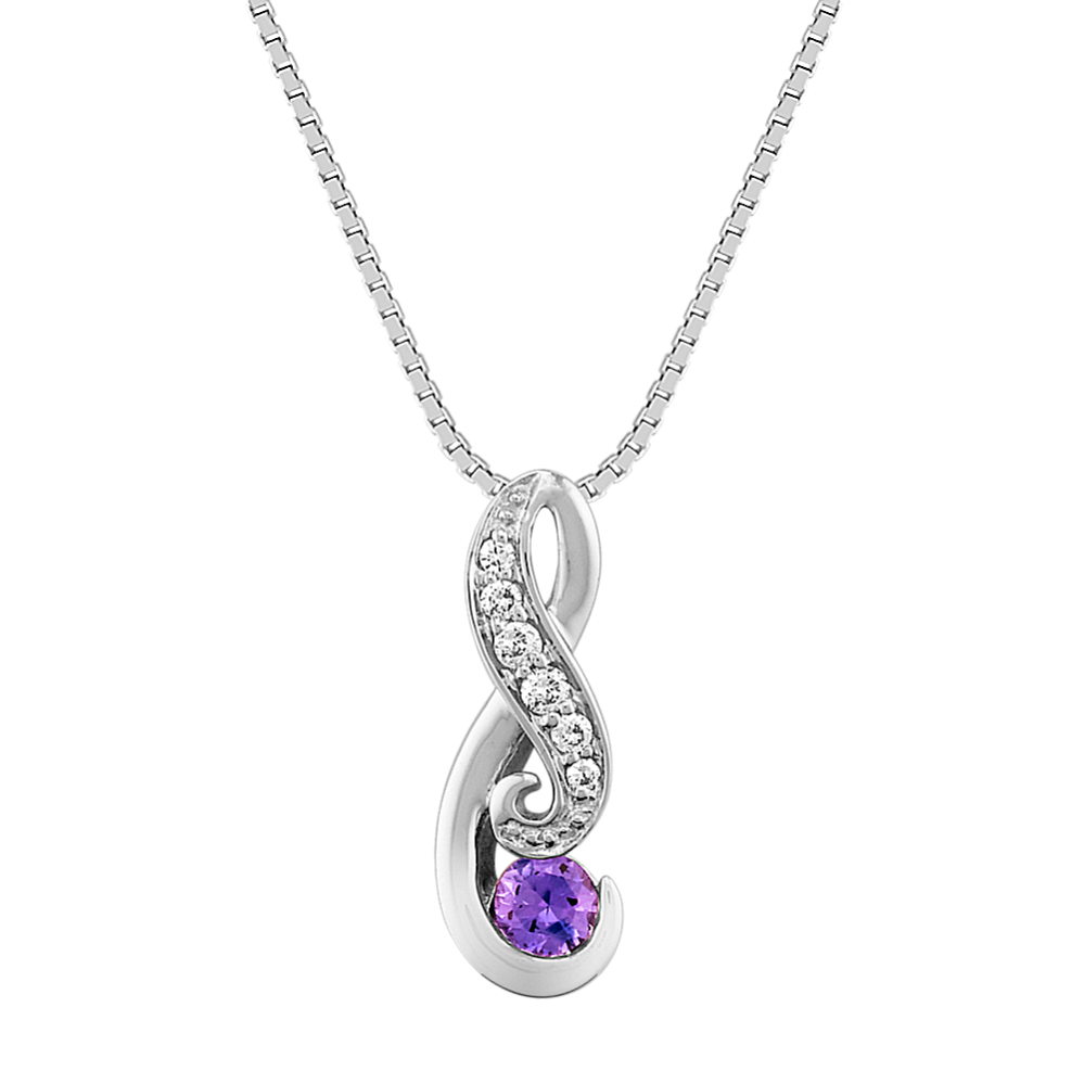 Round Lavender Sapphire and Diamond Pendant (18 in)