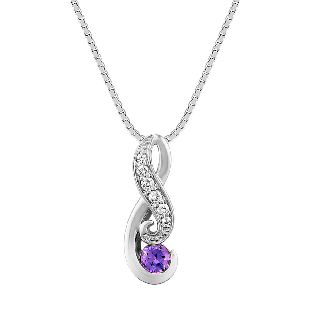 Round Lavender Sapphire and Diamond Pendant (18'')