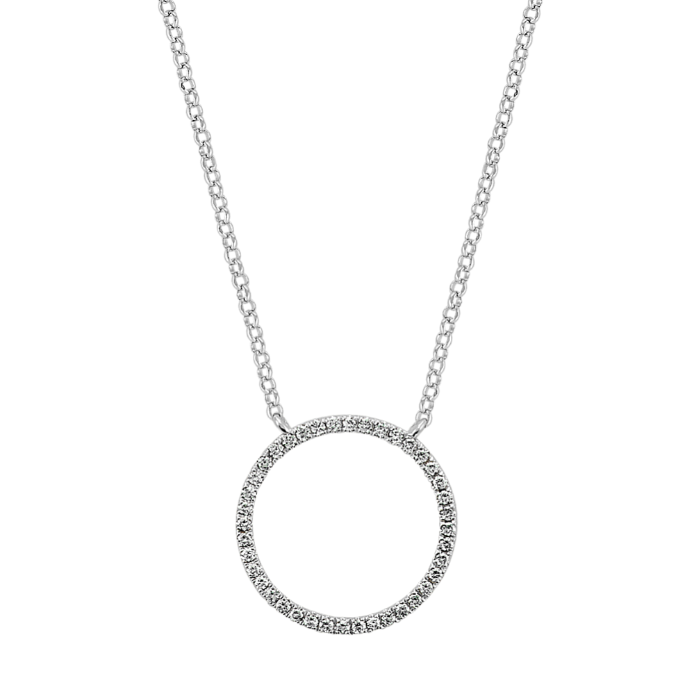 Round Diamond Circle Necklace in 14k White Gold (18 in)