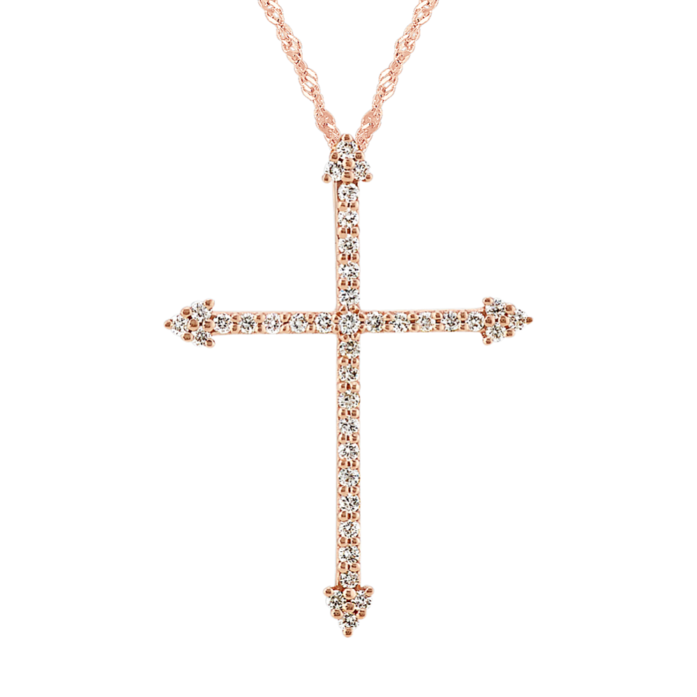 Round Diamond Cross Pendant in 14k Rose Gold (20 in.)
