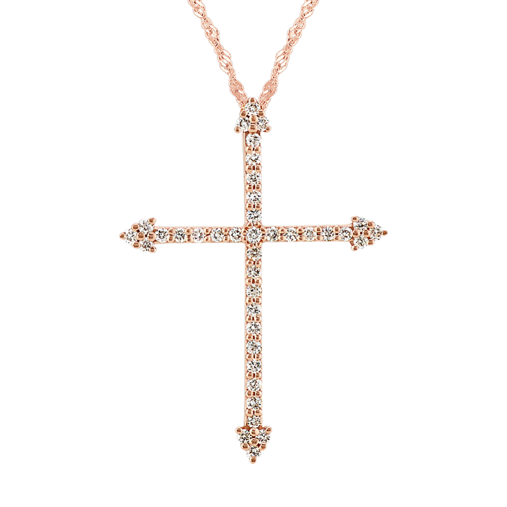 Round Diamond Cross Pendant in 14k Rose Gold (20'')