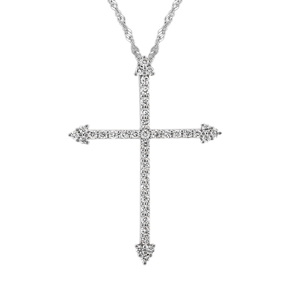Round Diamond Cross Pendant in 14k White Gold (20 in)