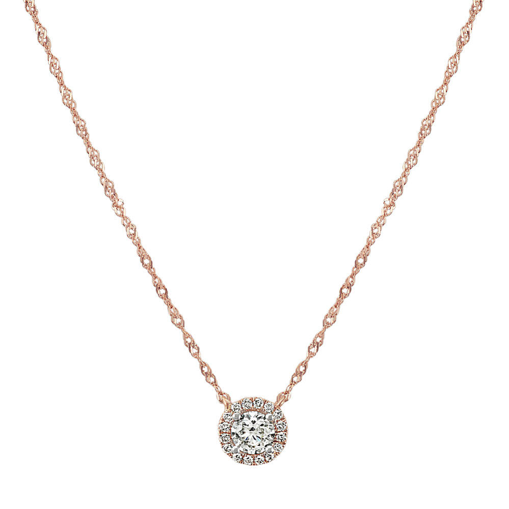 Round Diamond Necklace in 14k Rose Gold (18 in)