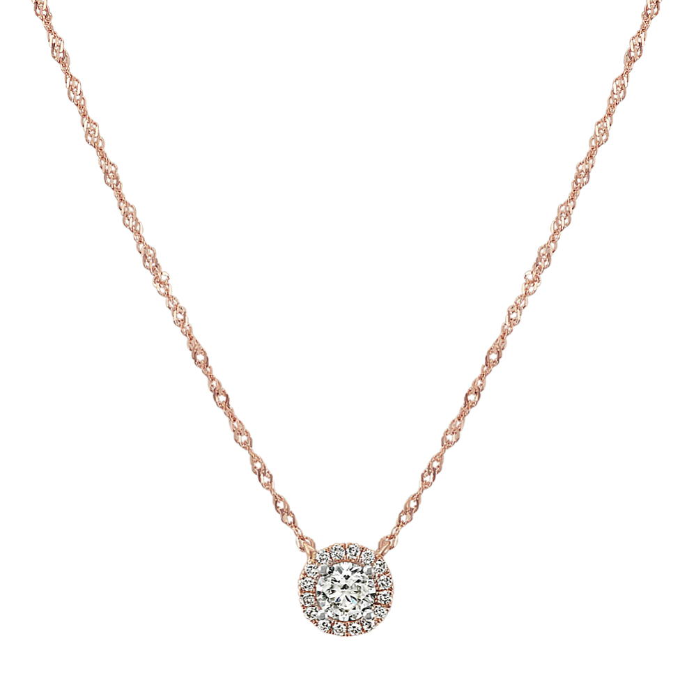 Round Diamond Necklace in 14k Rose Gold (18'')