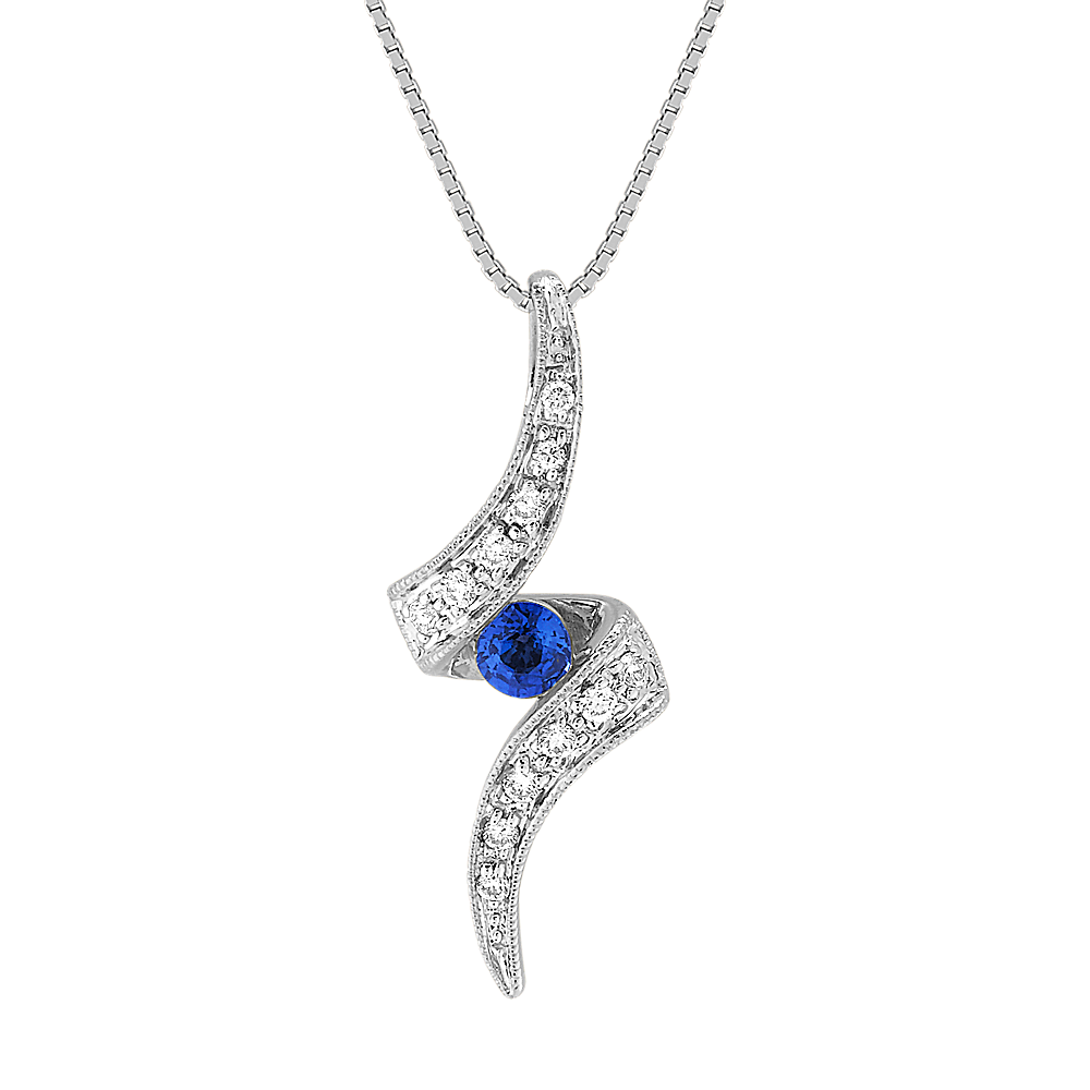Round Sapphire and Diamond Pendant (18 in)