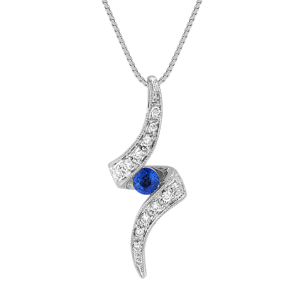 Round Sapphire and Diamond Pendant (18'')