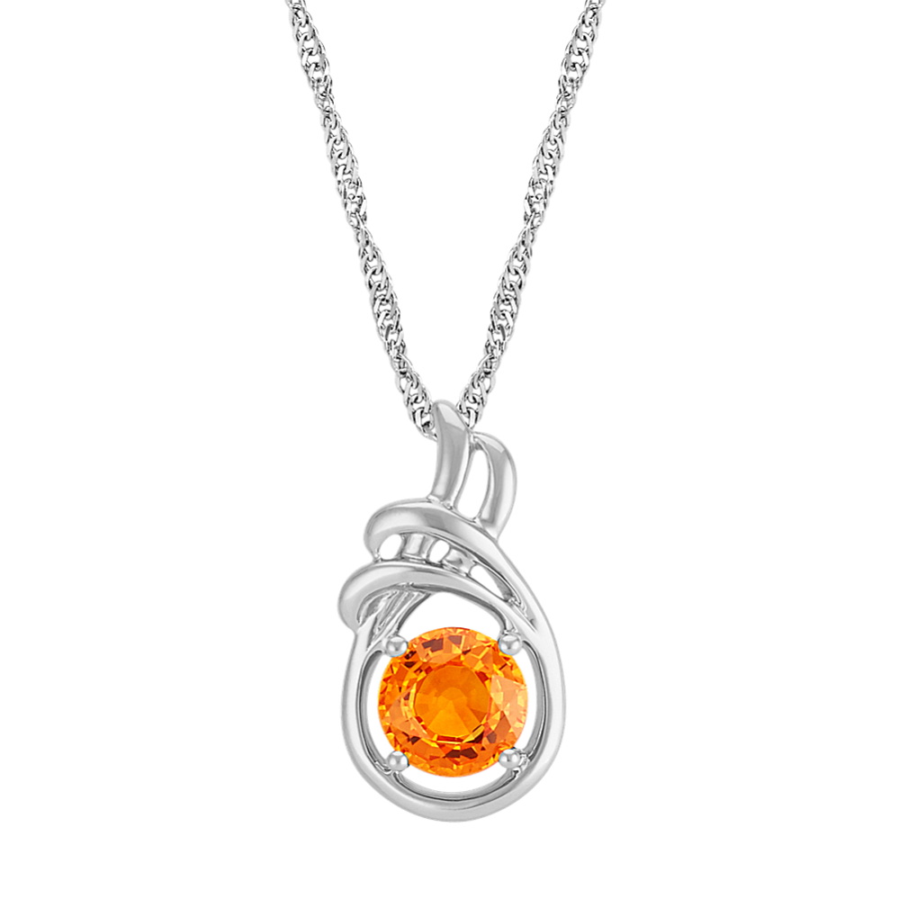 Round Orange Sapphire Swirl Pendant (22'')