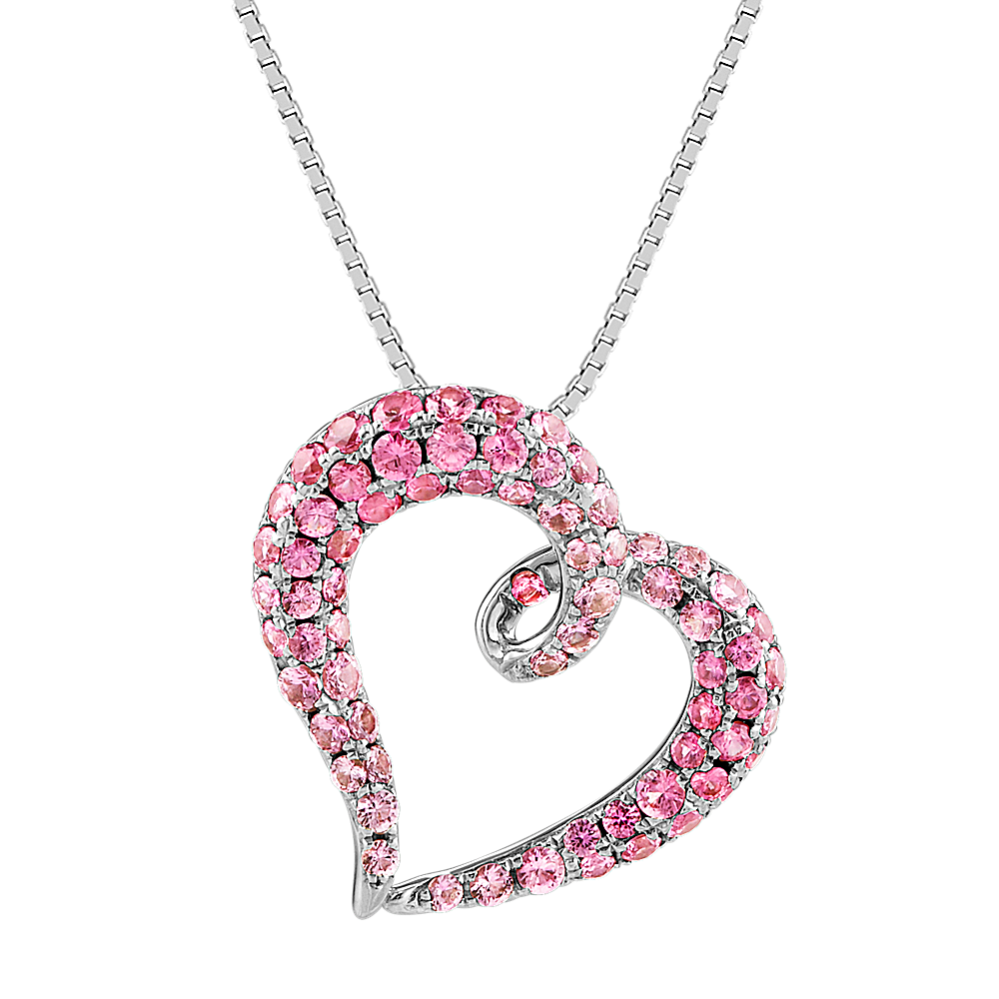 Round Pink Sapphire Heart Pendant in Sterling Silver (18 in)