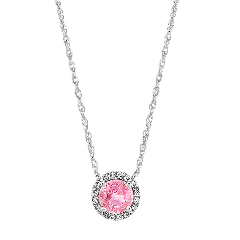 Round Pink Sapphire and Diamond Necklace (18 in)