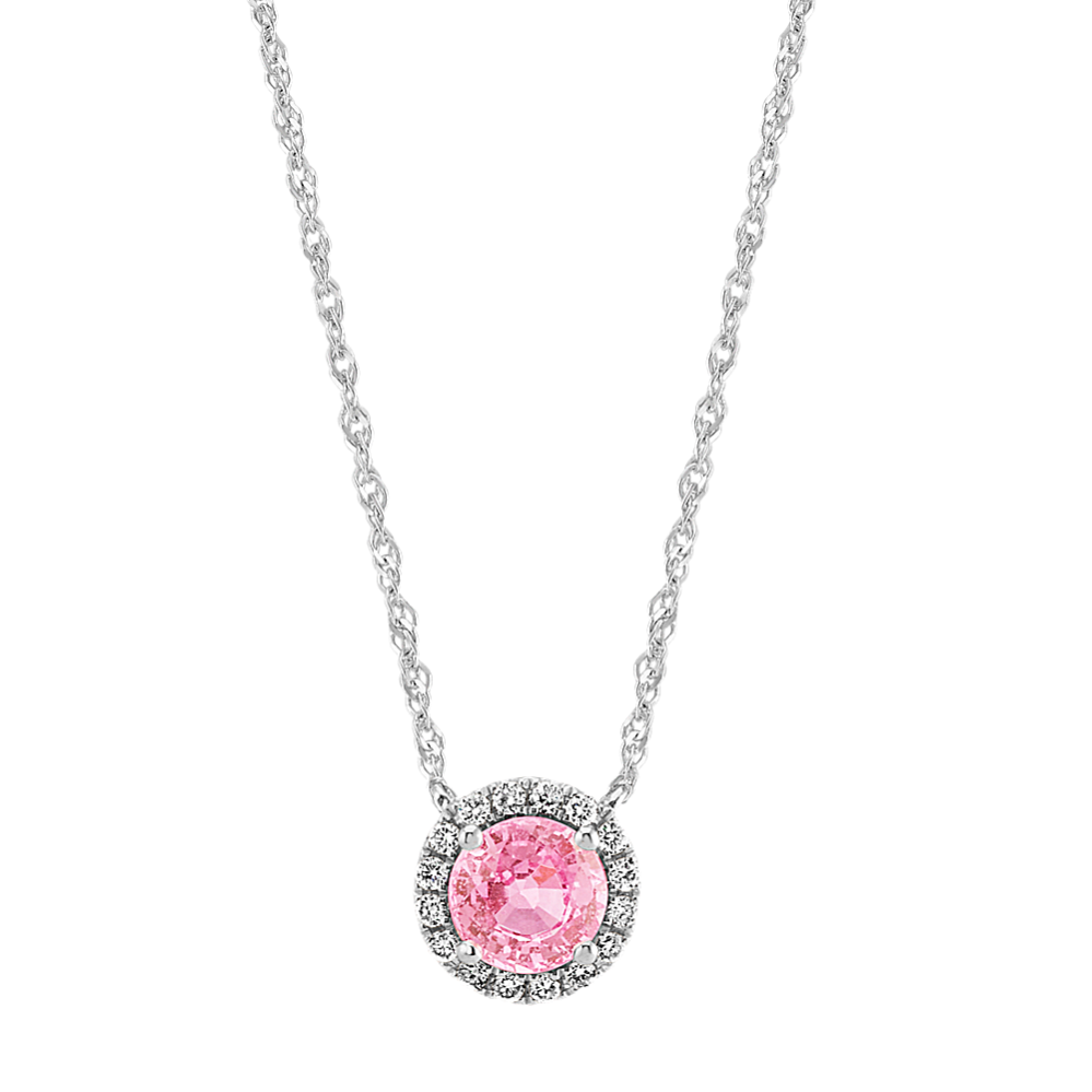 Round Pink Sapphire and Diamond Necklace (18'')
