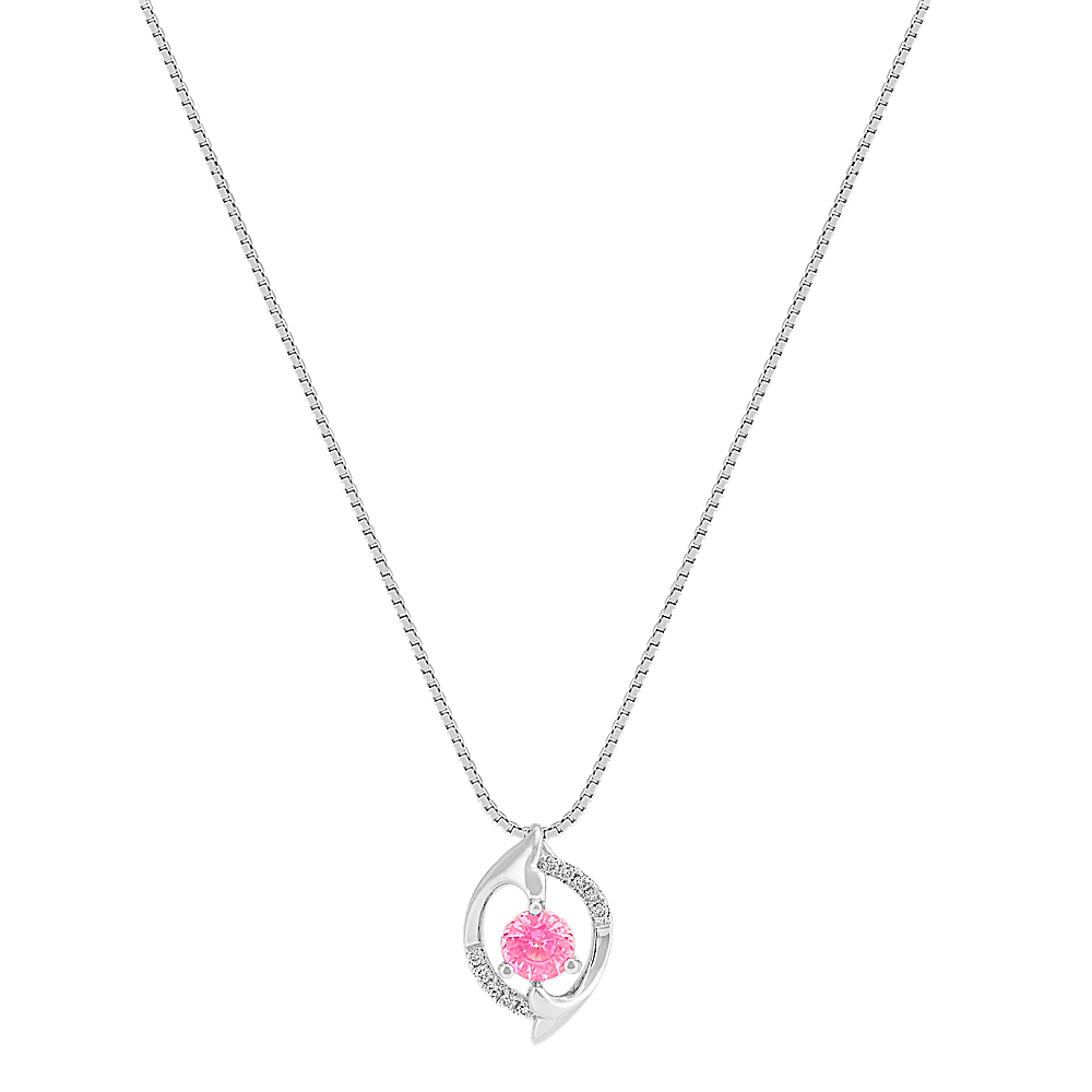 Round Pink Sapphire and Round Diamond Pendant (18 in) | Shane Co.