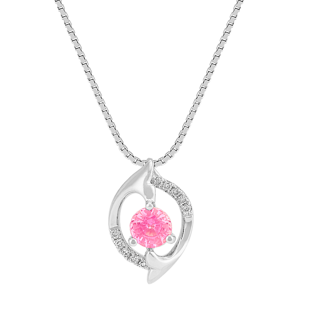 Round Pink Sapphire and Round Diamond Pendant (18'')