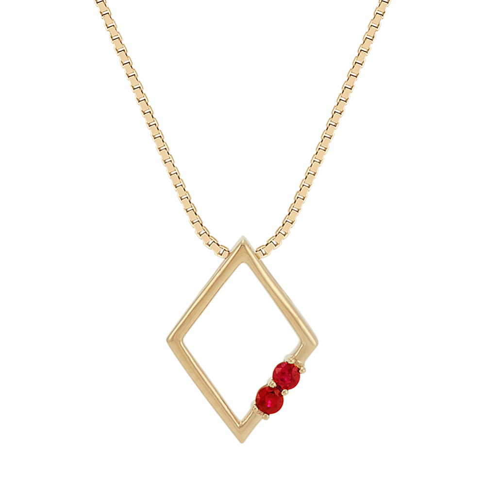 Round Ruby 14k Yellow Gold Diamond-Shaped Pendant (18 in)