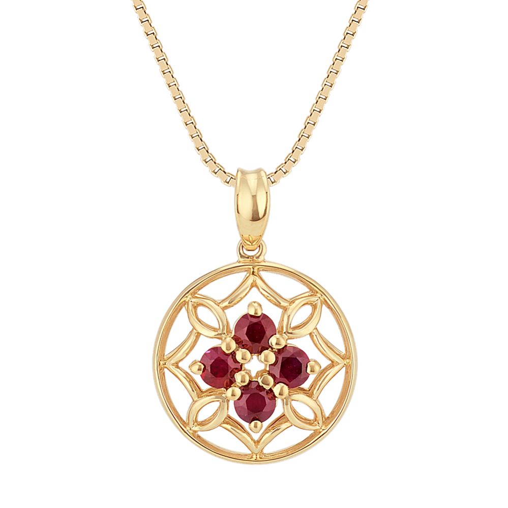 Round Ruby Cluster Pendant in 14k Yellow Gold (18 in)
