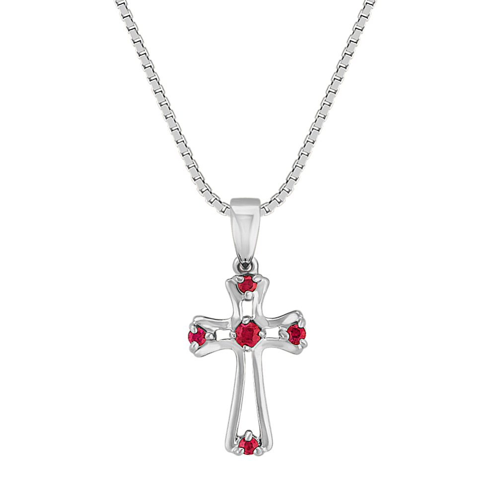Round Ruby Cross Pendant (18 in)