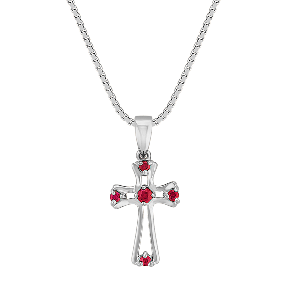 Round Ruby Cross Pendant (18'')