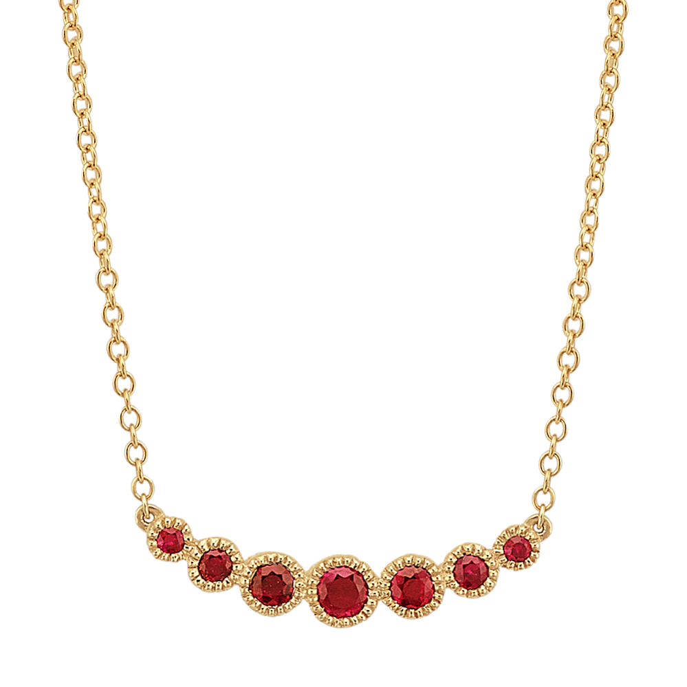 Round Ruby Necklace in 14k Yellow Gold (18 in)