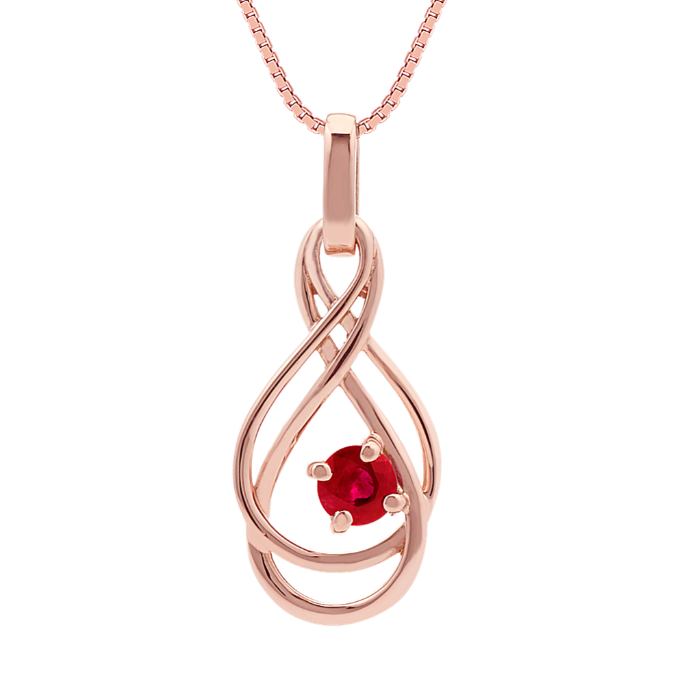 Round Ruby Swirl Pendant in 14k Rose Gold (18'')
