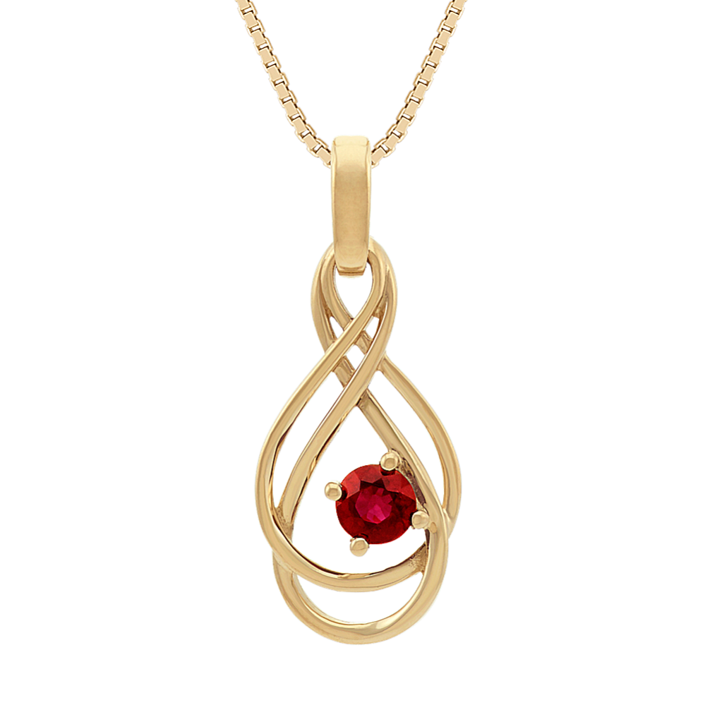 Round Ruby Swirl Pendant in 14k Yellow Gold (18 in)