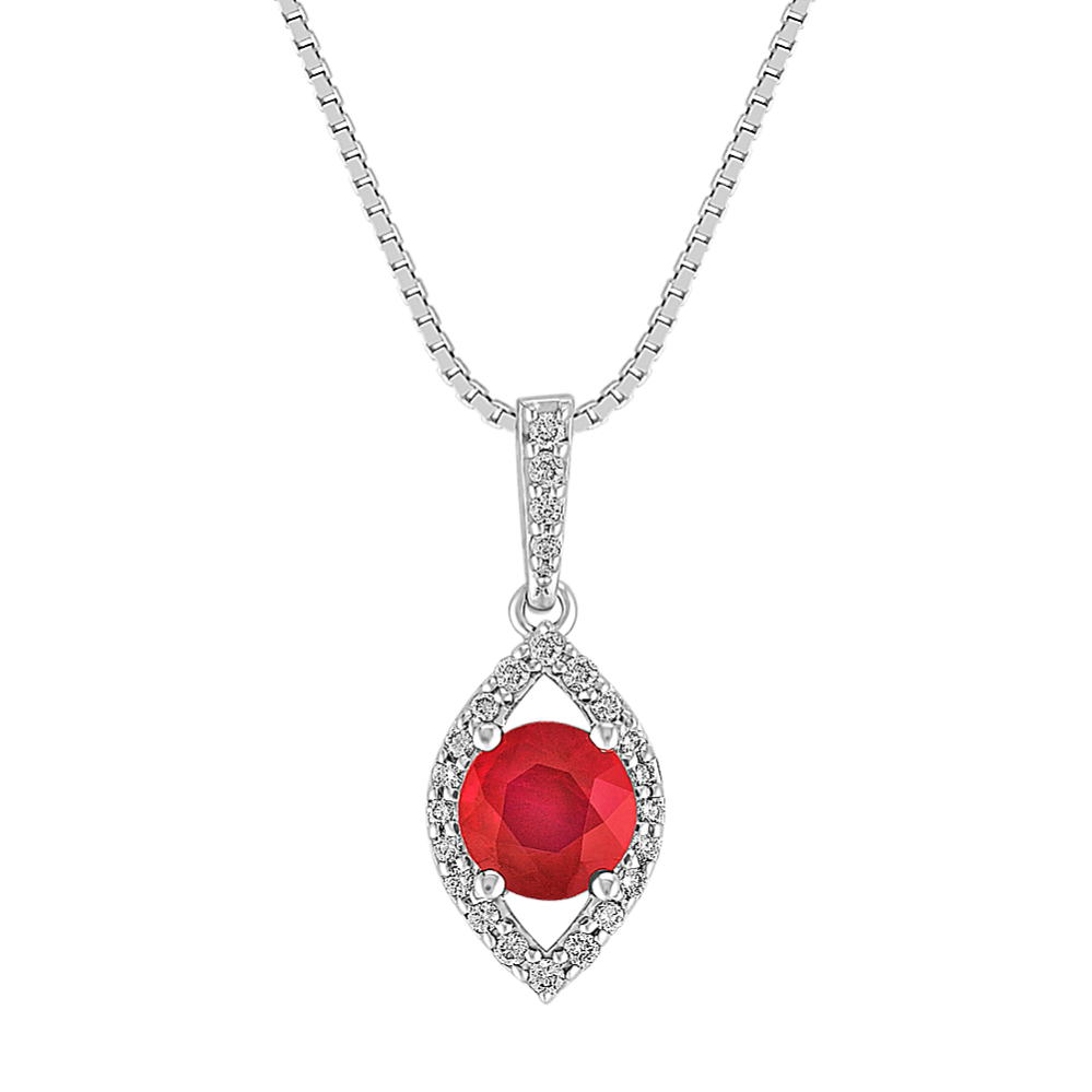 Round Ruby and Diamond Contemporary Pendant (18 in)