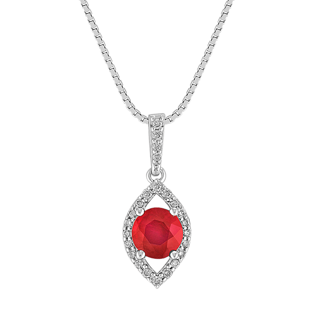 Round Ruby and Diamond Contemporary Pendant (18'')
