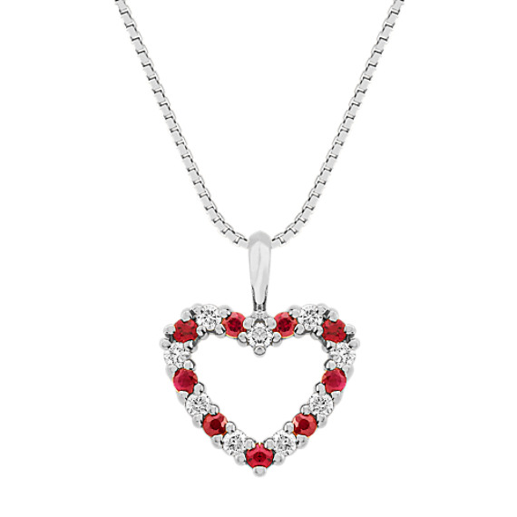 Round Ruby and Diamond Heart Pendant (18 in)