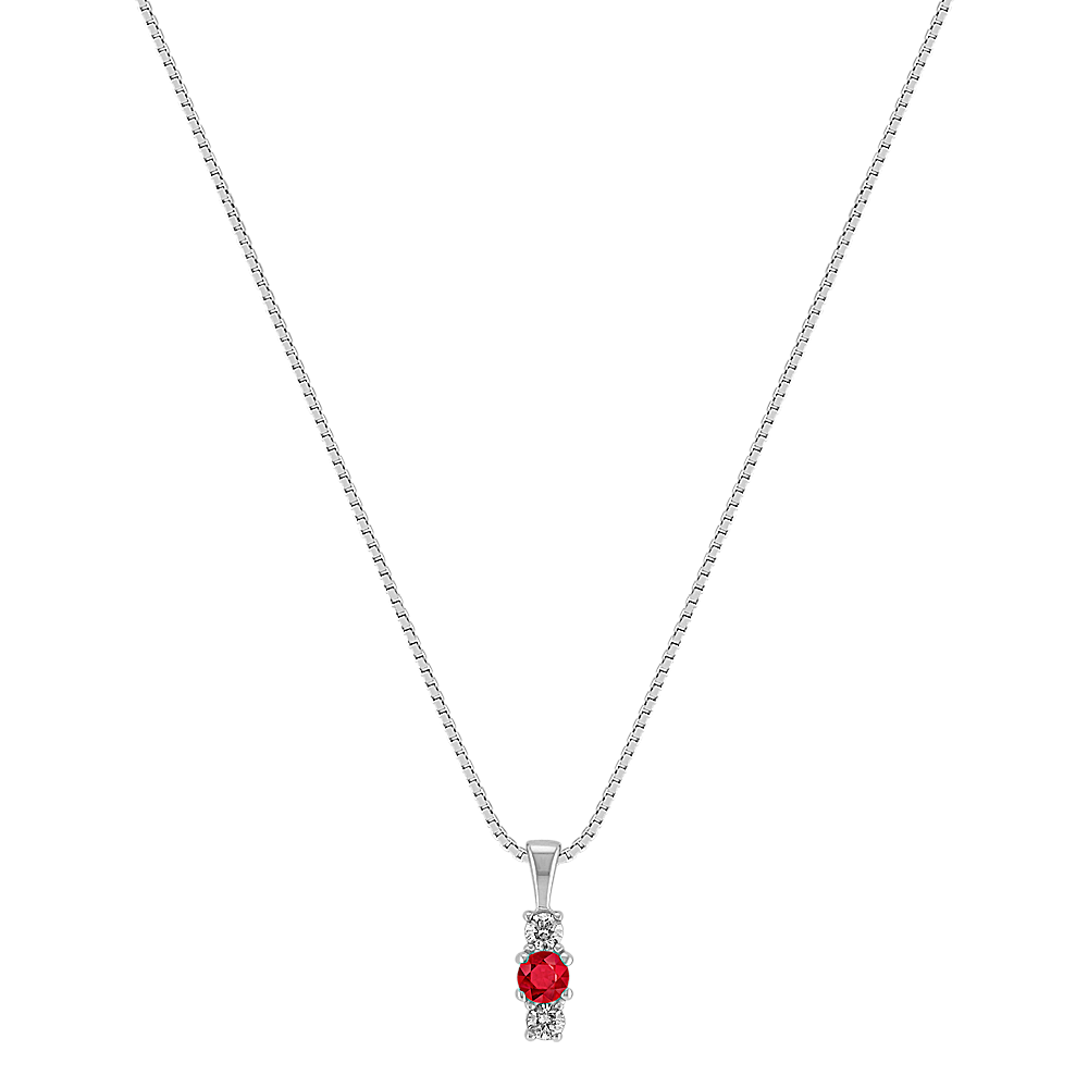 Round Ruby and Diamond Three-Stone Pendant (18 in) | Shane Co.