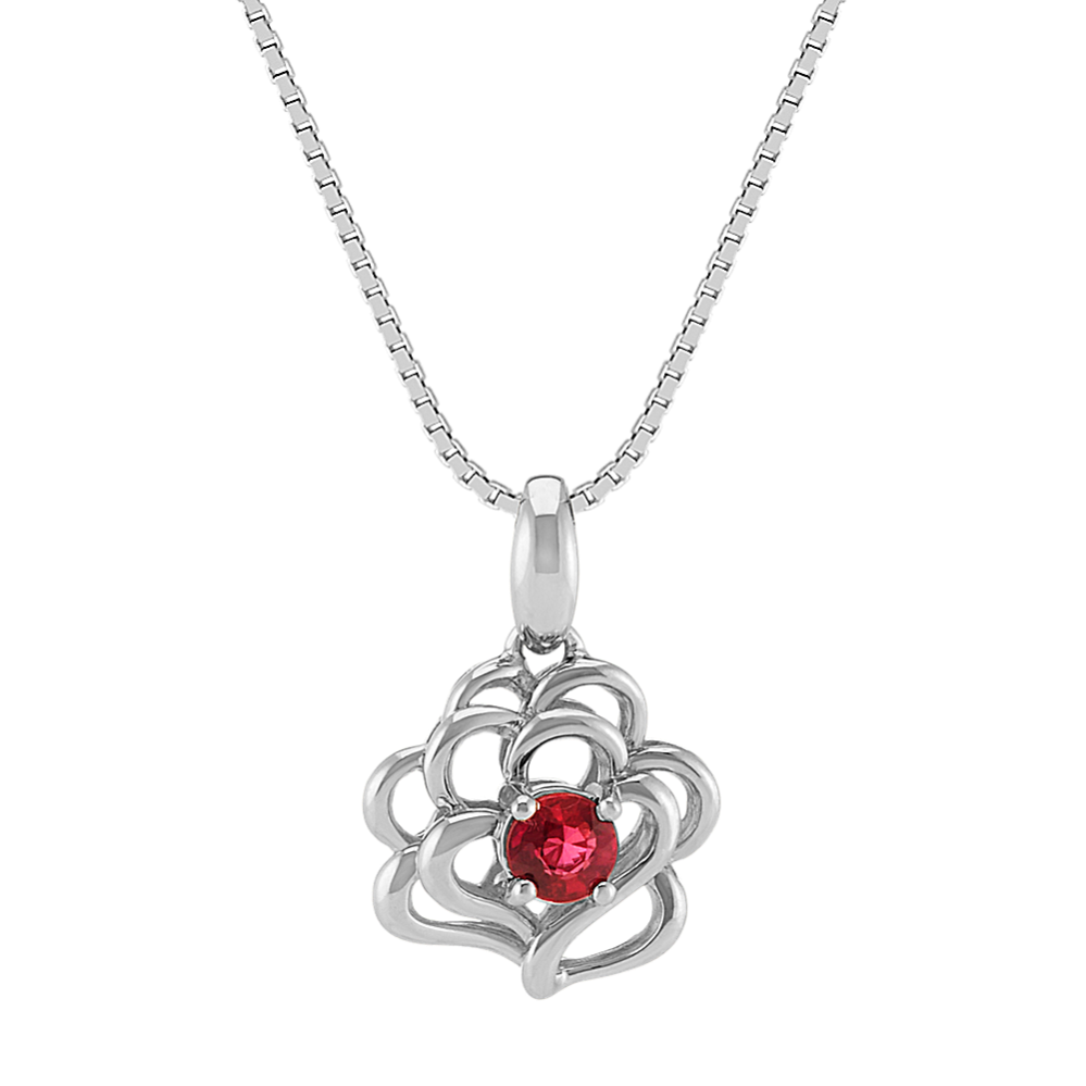 Round Ruby and Sterling Silver Pendant (18 in)