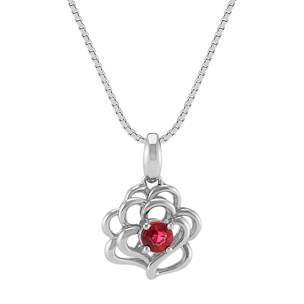 Round Ruby and Sterling Silver Pendant (18'')