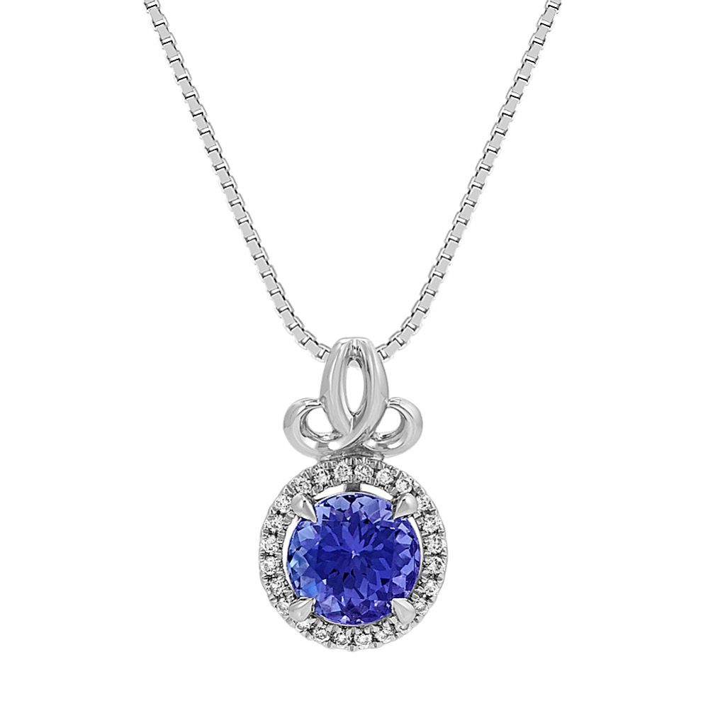 Round Tanzanite and Round Diamond Pendant (18'')