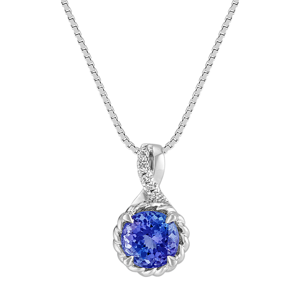 Round Tanzanite and Round Diamond Pendant (18'')