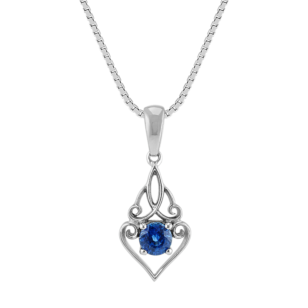 Round Traditional Sapphire Swirl Pendant in Sterling Silver (18 in)