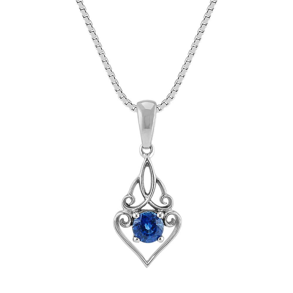 Round Traditional Sapphire Swirl Pendant in Sterling Silver (18'')