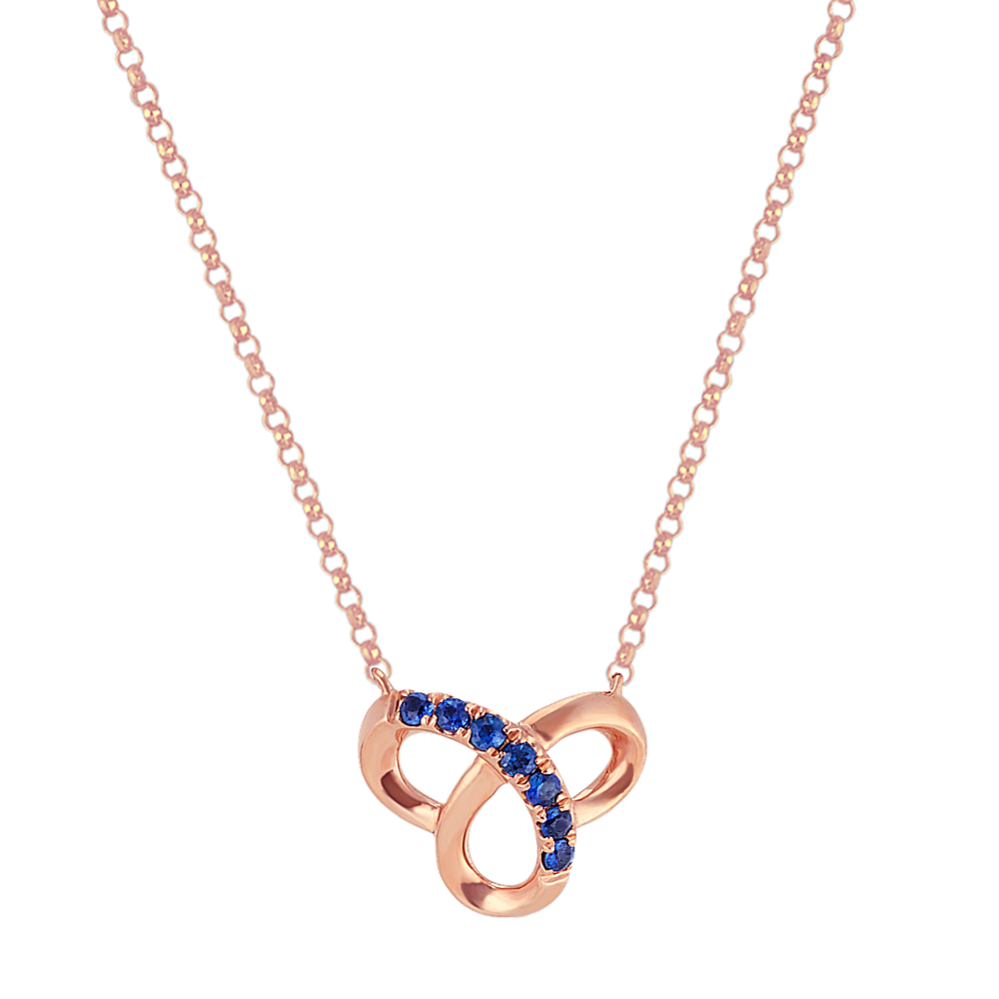Round Traditional Sapphire Necklace in 14k Rose Gold (18 in)