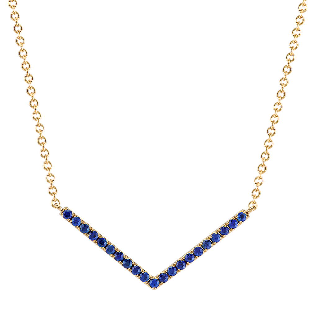 Round Traditional Sapphire V Necklace in 14k Yellow Gold (16 in)