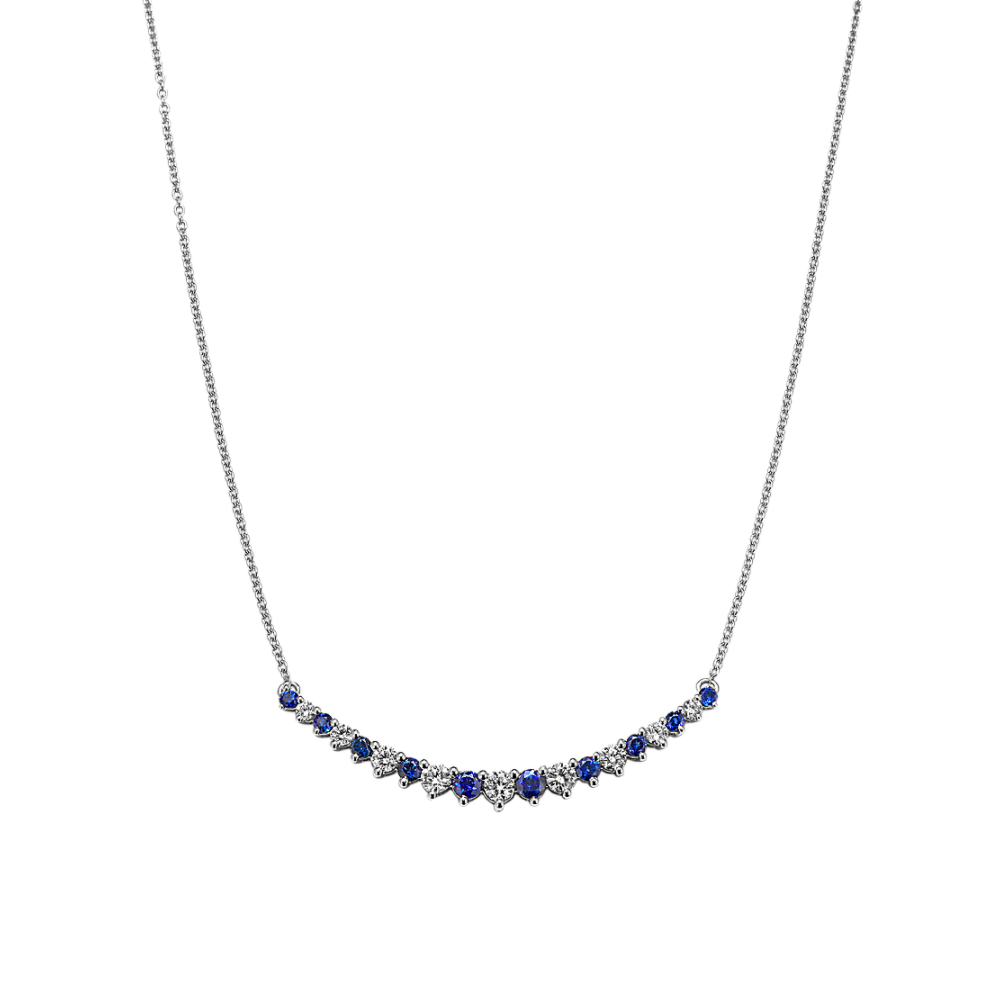 Cardiff Traditional Blue Natural Sapphire and Natural Diamond Necklace in 14K White Gold (16 in)