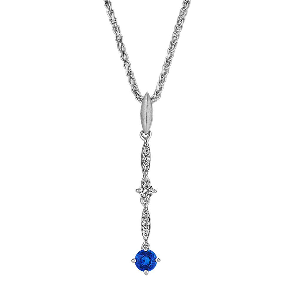 Round Traditional Sapphire and Round Diamond Pendant (18 in)